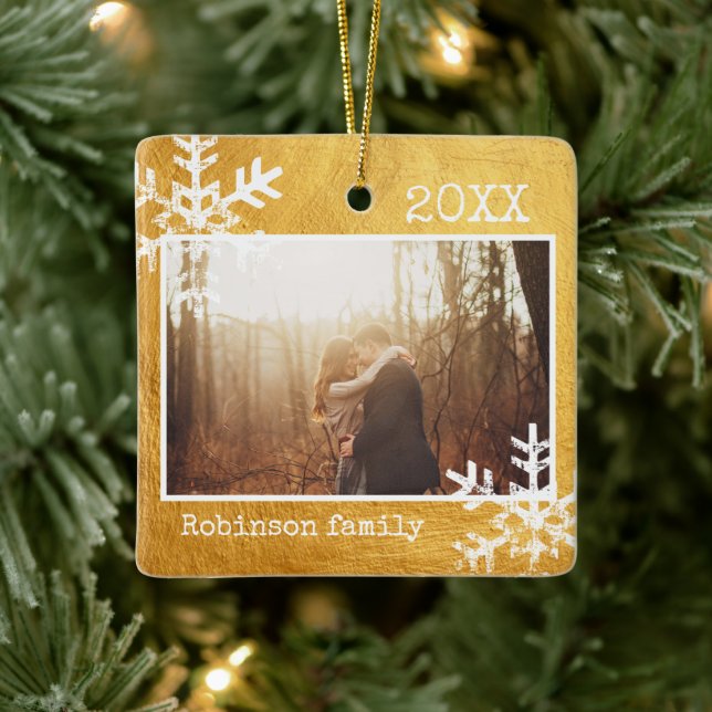 Rustic Snowflake Family Guld Julgransprydnad Keramik (Träd)