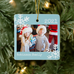 Rustic Snowflake Family Light Blue Julgransprydnad Keramik