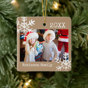 Rustic Snowflake Family Tan Julgransprydnad Keramik