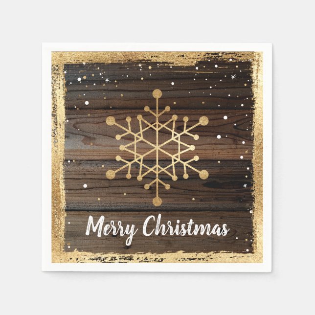 Rustic Snowflake Guld God jul Party Papper Pappersservett (Framsidan)