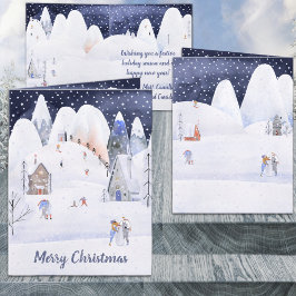 Rustic Snowy Mountain Village Winter Helgdag Helgkort
