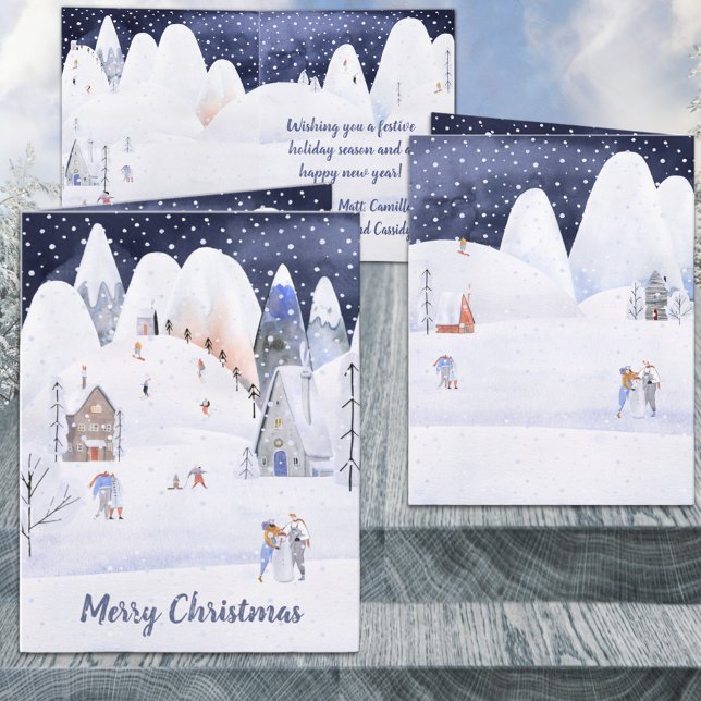 Rustic Snowy Mountain Village Winter Helgdag Helgkort (Snowy Mountain Ski Village Holiday Merry Christmas Wraparound Graphics Inside Folded Card)