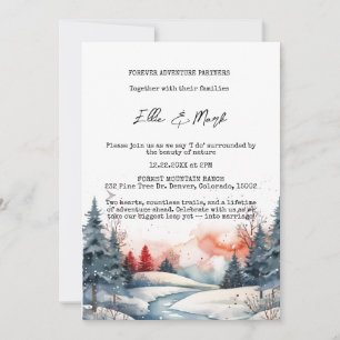 Rustic Snowy Winter Forest Sunset Bröllop Inbjudningar
