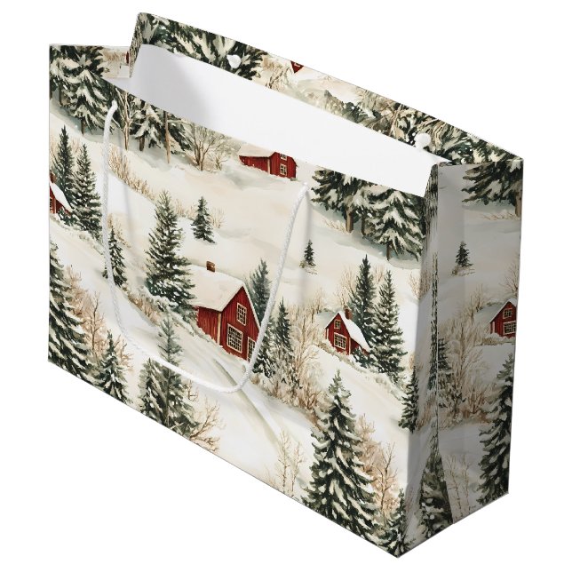 Rustic Snowy Woodland Village Red White jul (Framsidan Vinklad)