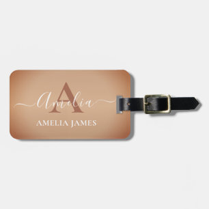 Rustic Snyggt Brushed Copper Metall Monogrammed Bagagebricka