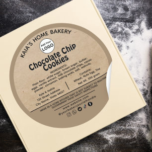 Rustic Social handtag Chocolate chip Cookies-etike Runt Klistermärke