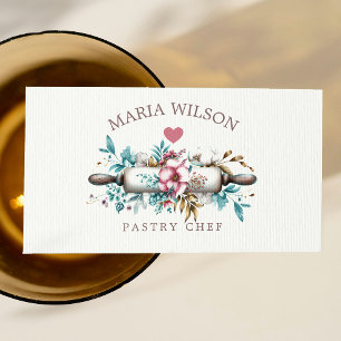 Rustic Social Media Icons Pastry Chef Rolling Pin Visitkort