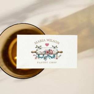 Rustic Social Media Icons Pastry Chef Rolling Pin Visitkort