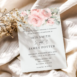 Rustic Soft  Rosa Blommigt Greenery Bröllop Inbjudningar