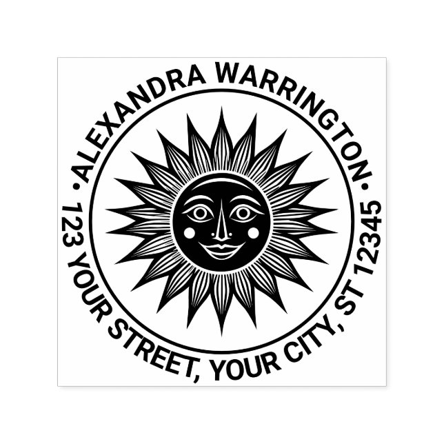 Rustic Sol Rays med Ansikte #2 Namn Returadress Självfärgande Stämpel (Design)
