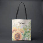 Rustic Solblommor | Anpassat namngivningsprogram Tygkasse<br><div class="desc">Rustiska solrosor och Wildblommor Watercolor Painting Design Gift Tote bags med personlig namn | Text. En gåva till perfekten till dina Bridesmaider,  som Möhippa Favors,  Bachelorette Party Favors. Matchande bröllopsinbjudningar,  Spara datumkort,  Ömsesidigt stöd för att vara visitkort,  tackkort,  bröllopsfavoriter och presenter som finns tillgängliga i vår butiks Rustic-designkategori.</div>