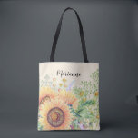 Rustic Solblommor | Anpassat namngivningsprogram Tygkasse<br><div class="desc">Rustiska solrosor och Wildblommor Watercolor Painting Design Gift Tote bags med personlig namn | Text. En gåva till perfekten till dina Bridesmaider,  som Möhippa Favors,  Bachelorette Party Favors. Matchande bröllopsinbjudningar,  Spara datumkort,  Ömsesidigt stöd för att vara visitkort,  tackkort,  bröllopsfavoriter och presenter som finns tillgängliga i vår butiks Rustic-designkategori.</div>