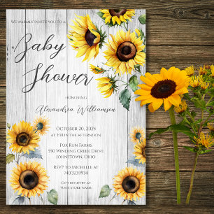 Rustic Solblommor Baby Shower Inbjudningar