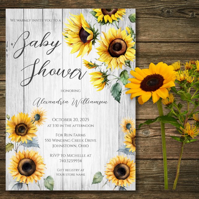 Rustic Solblommor Baby Shower Inbjudningar (Skapare uppladdad)