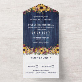 Rustic Solblommor Blue Wood Grain Bröllop