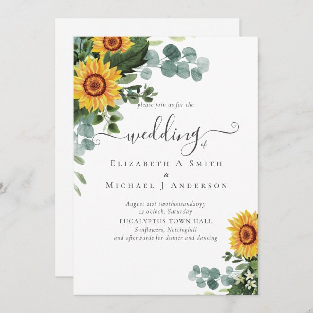 Rustic Solblommor Eucalyptus Löv Bröllop (Fram/baksida)