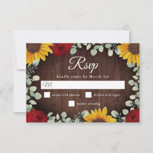Rustic Solblommor Eucalyptus Röd ros Bröllop OSA Kort