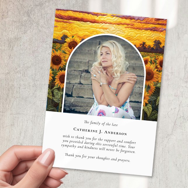 Rustic Solblommor Fotosympati Funeral Memorial Tack Kort (Skapare uppladdad)