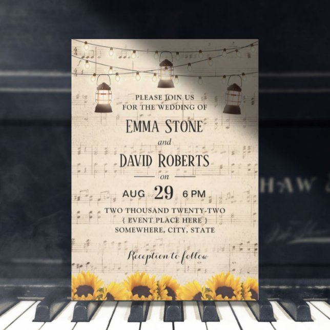 Rustic Solblommor och Lanternor Musical Bröllop Inbjudningar (Skapare uppladdad)