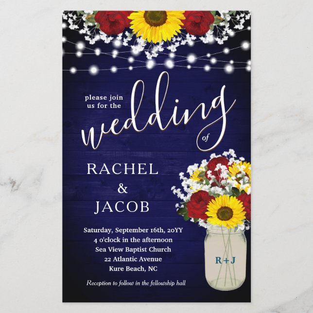 Rustic Solblommor Ro Mason Burk Blue Bröllop (Framsida)