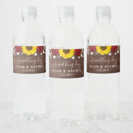 Rustic Solblommor Ro String Ljus Bröllop Vattenflaskor Etikett