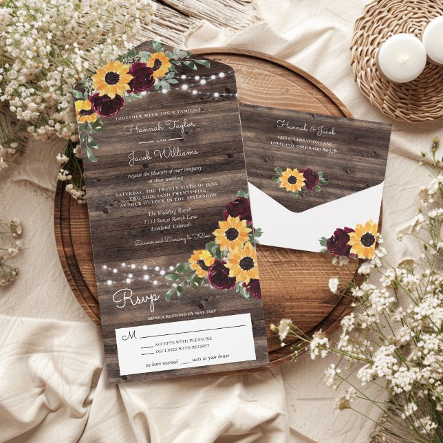 Rustic Solblommor Ro Wood String Ljus Bröllop (Skapare uppladdad)