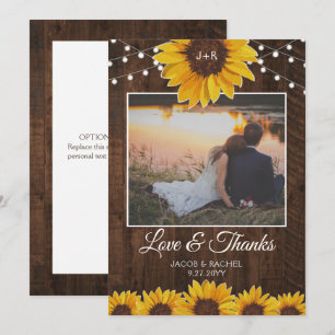 Rustic Solblommor & String Ljus Bröllop Tack Kort