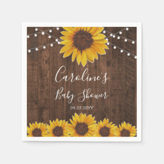 Rustic Solblommor String Ljus Wood Baby Shower Pappersservett