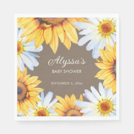 Rustic Solblommor White Daisys Brown Baby Shower Pappersservett