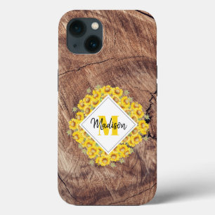Rustic Solblommor & Wood Struktur Monogram