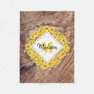 Rustic Solblommor & Wood Struktur Monogram Fleecefilt