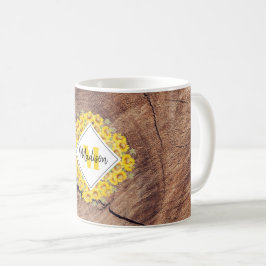 Rustic Solblommor & Wood Struktur Monogram Kaffemugg