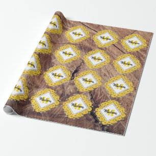 Rustic Solblommor & Wood Struktur Monogram Presentpapper