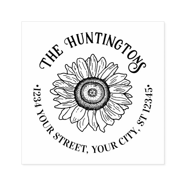 Rustic Solros #1 Anpassningsbar Familj Namn Adress Stämpel (Tryck)