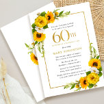 Rustic Solros 60:e Födelsedagsfest inbjudan<br><div class="desc">Söt gult solrosblomma blommigt 60 födelsedagsfest inbjudan. Gult och vita daisy med solblommor. Ett rektangulärt guld ram ge är en elegant vibe. 60:e födelsedagshälsningen och firmans namn är skrivna i guld. Mycket enkelt att anpassa. Den där baksidan är vit med en solrosbukett. Det här är en perfekt för en sommardag....</div>