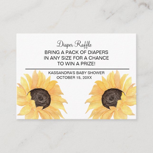 Rustic Solros Baby Shower Diaper Raffle Tilläggskort (Framsida)