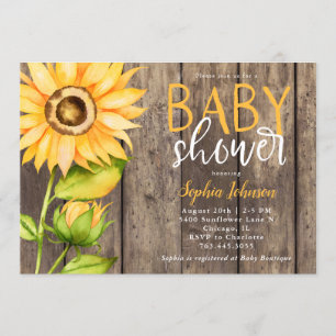 Rustic Solros Baby Shower Inbjudningar