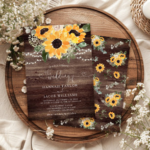 Rustic Solros Barn Wood Bröllop Inbjudningar
