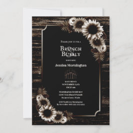 Rustic Solros Barn Wood Brunch & Bubly Inbjudningar