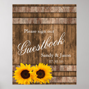 Rustic Solros Barn Wood Guestbook-tecken   Zazzle Poster