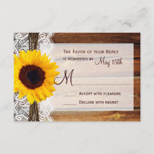 Rustic Solros Barn Wood Snöre Bröllop OSA Cards Kort