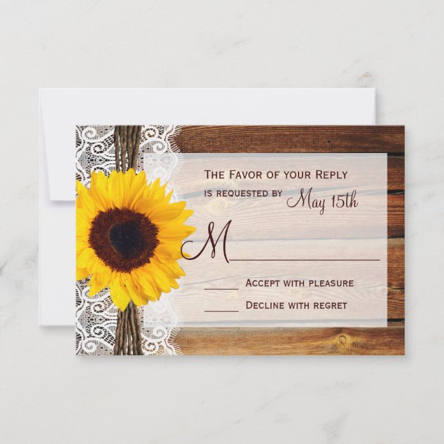 Rustic Solros Barn Wood Snöre Bröllop OSA Cards Kort (Framsida)