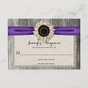Rustic Solros Barn Wood Snöre Puple Ribbon OSA Kort