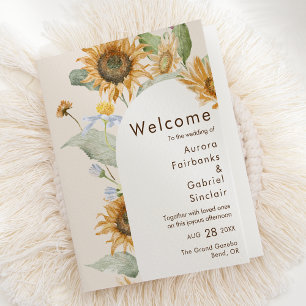 Rustic Solros Beige Arch Bröllop Folded Program