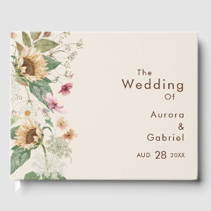 Rustic Solros Beige Bröllop Guest Bok
