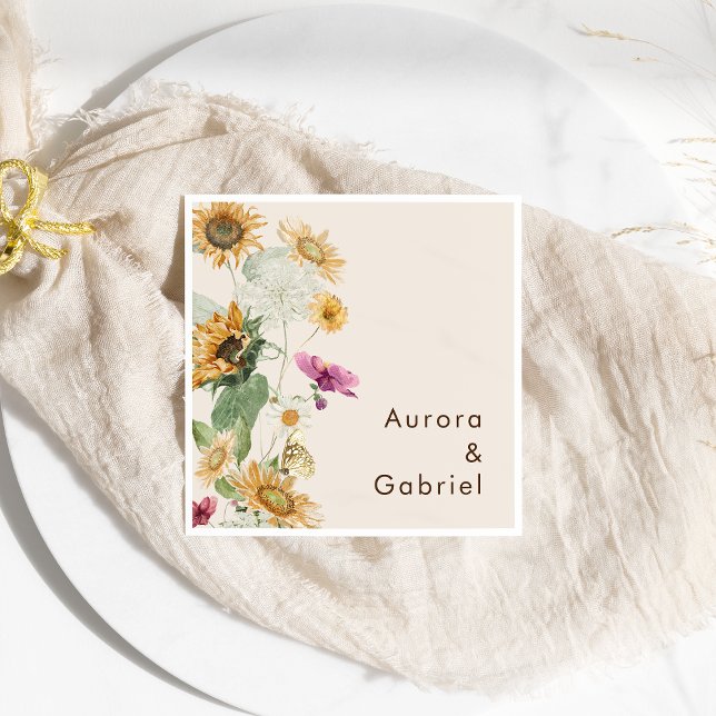 Rustic Solros Beige Bröllop Napkin Pappersservett (Skapare uppladdad)