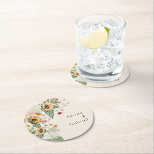 Rustic Solros Beige Bröllop Papper Underlägg