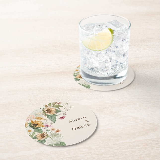 Rustic Solros Beige Bröllop Papper Underlägg (Insitu)