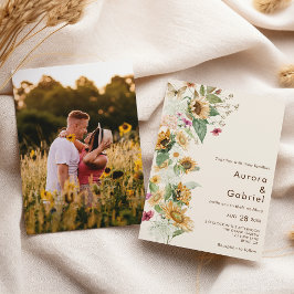 Rustic Solros Beige Photo Bröllop Inbjudningar