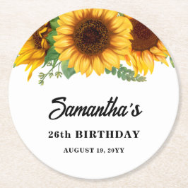 Rustic Solros Birthday Underlägg Papper Rund